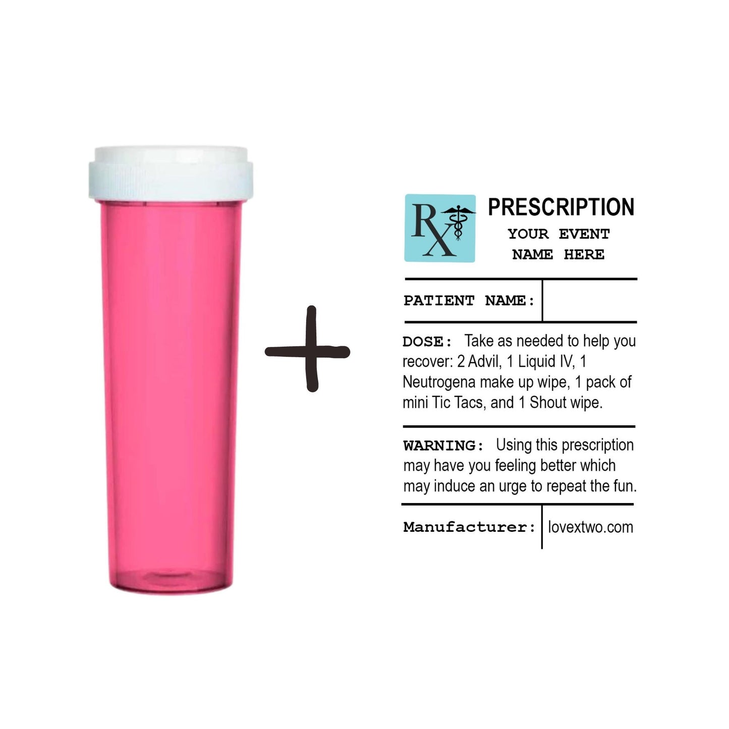 "Your Party Name" Personalized Hangover Recovery Kit Pill Bottle