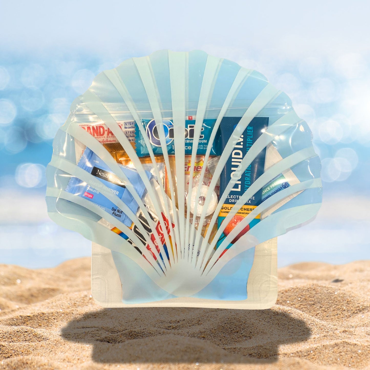 Blue Seashell Bag Hangover Kit, sea shell recovery kit